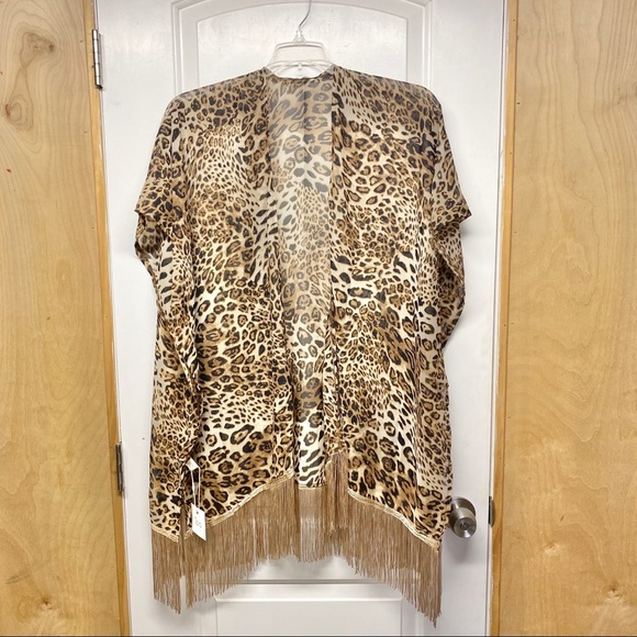 Sweaters - Cheetah Print Bronze Fringe Kimono
